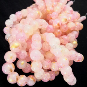 8crazy0005- 1 STRAND OF PINK 8MM ROUND CRAZY GLASS BEADS