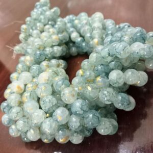 8crazy0002- 1 STRAND OF BLUE-GREEN DUAL TONE 8MM ROUND CRAZY GLASS BEADS