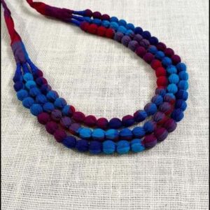 3LDORI31- ARNAS 1 PC PACK OF THREE LAYER FABRIC AND BEADS BLUE-RED TASSEL | DORI FOR JEWELLERY MAKING