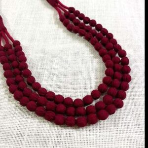 3LDORI27- ARNAS 1 PC PACK OF THREE LAYER FABRIC AND BEADS MAROON TASSEL | DORI FOR JEWELLERY MAKING