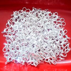 FINDINGS0024- 67 PCS BRIGHT SILVER METAL LOBSTER CLASPS FOR JEWELLERY MAKING- 20 GRAMS PACK