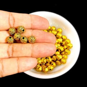 OXIBEADG0010- GOLDEN ROUND DESIGNER GERMAN SILVER BEADS