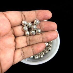 OXIBEADS0009- 50 GM PACK OF ROUND GERMAN SILVER METAL BEADS