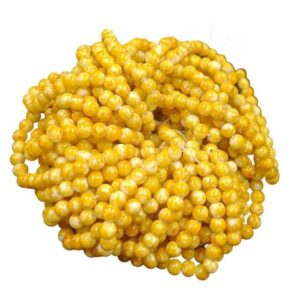PRGLASS0001- 1 STRAND YELLOW PRINTED 8MM ROUND GLASS BEAD