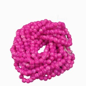 PRGLASS0003- 1 STRAND DARK PINK PRINTED 8MM ROUND GLASS BEADS