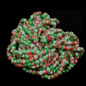 PRGLASS0004- 1 STRAND RED GREEN PRINTED 8MM ROUND GLASS BEADS