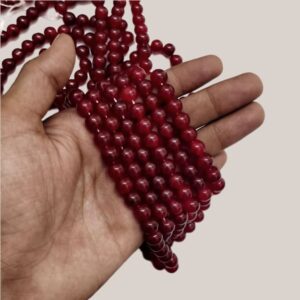 RGLASS0001- 1 STRAND MAROON 8MM ROUND GLASS BEADS