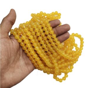 RGLASS0009- 1 STRAND YELLOW 8MM ROUND GLASS BEADS