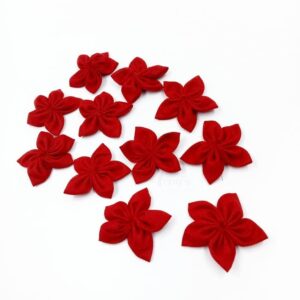 COTTONFLOWER04- ARNAS HANDMADE RED COTTON FABRIC FLOWER FOR CRAFT AND JEWELLERY MAKING - 10 PCS PACK