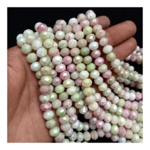 CRYSTAL0005- 1 STRAND 8MM PISTA GREEN PINK CUT CRYSTAL BEADS
