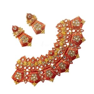 KUNDAN0019- ARNAS RED COLOR GOLDEN PLATED KUNDAN CHOKER NECKLACE AND  EARRINGS COMBO PACK FOR HEAVY NECKLACE MAKING