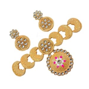 KUNDAN0022- ARNAS GOLDEN PLATED KUNDAN CHOKER NECKLACE AND EARRINGS COMBO PACK FOR HEAVY NECKLACE MAKING