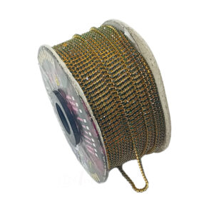 STONECHAIN003- 5 MTR PACK OF DARK GREEN GOLD PLATED STONE CHAIN FOR JEWELLERY MAKING AND DECORATION