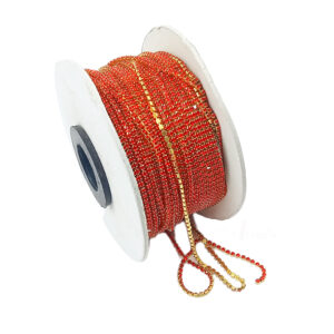 STONECHAIN004- 5 MTR PACK OF RED GOLD PLATED STONE CHAIN FOR JEWELLERY MAKING AND DECORATION