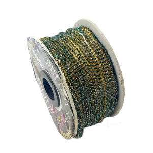 STONECHAIN006- 5 MTR PACK OF MINT GREEN GOLD PLATED STONE CHAIN FOR JEWELLERY MAKING AND DECORATION