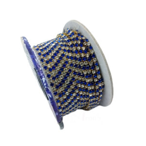 STONECHAIN007- 5 MTR PACK OF BLUE WHITE GOLD PLATED STONE CHAIN FOR JEWELLERY MAKING AND DECORATION