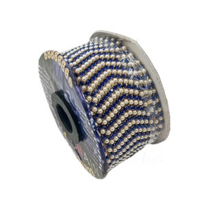 STONECHAIN008- 5 MTR PACK OF GOLD PLATED BLUE STONE PEARL CHAIN FOR JEWELLERY MAKING AND DECORATION