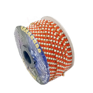 STONECHAIN009- 5 MTR PACK OF GOLD PLATED RED STONE PEARL CHAIN FOR JEWELLERY MAKING AND DECORATION