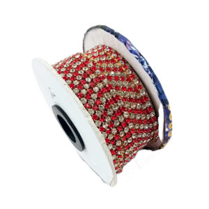 STONECHAIN011- 5 MTR PACK OF RED WHITE GOLD PLATED STONE CHAIN FOR JEWELLERY MAKING AND DECORATION