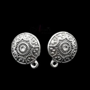 TOPs0001- 3 PAIRS PACK OF GERMAN SILVER | OXIDIZED ROUND SILVER SINGLE LOOP STUD TOP FOR EARRING MAKING