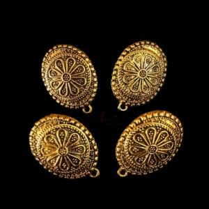TOPg0002- 3 PAIRS PACK OF GERMAN GOLDEN | OXIDIZED OVAL SHAPED GOLDEN SINGLE LOOP STUD TOP FOR EARRING MAKING