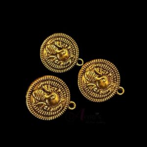 TOPg0003- 3 PAIRS PACK OF GERMAN GOLDEN | OXIDIZED ROUND GANESH MOTIF GOLDEN SINGLE LOOP STUD TOP FOR EARRING MAKING