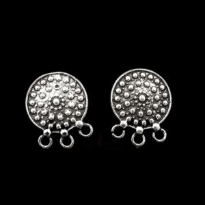 TOPs0004- 3 PAIRS PACK OF GERMAN SILVER | OXIDIZED ROUND SILVER TRIPLE LOOP STUD TOP FOR EARRING MAKING