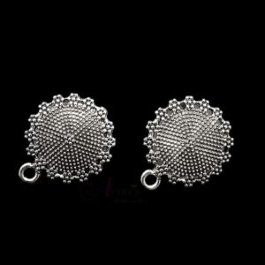 TOPs0006- 3 PAIRS PACK OF GERMAN SILVER | OXIDIZED ROUND SILVER SINGLE LOOP STUD TOP FOR EARRING MAKING