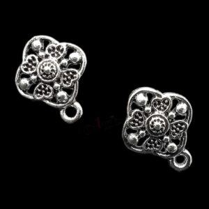 TOPs0010- 5 PAIRS PACK OF GERMAN SILVER | OXIDIZED DESIGNER SILVER SINGLE LOOP STUD TOP FOR EARRING MAKING