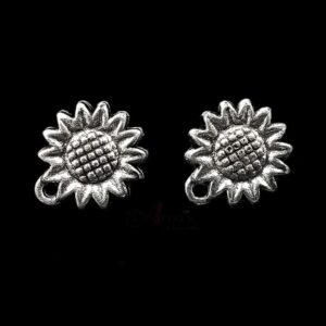 TOPs0012- 5 PAIRS PACK OF GERMAN SILVER | OXIDIZED FLORAL MOTIF SILVER SINGLE LOOP STUD TOP FOR EARRING MAKING