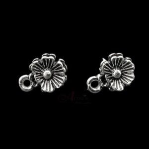 TOPs0013- 5 PAIRS PACK OF GERMAN SILVER | OXIDIZED FLORAL MOTIF SILVER SINGLE LOOP STUD TOP FOR EARRING MAKING