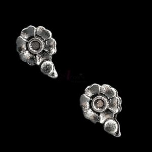 TOPs0014- 5 PAIRS PACK OF GERMAN SILVER | OXIDIZED FLORAL MOTIF SILVER SINGLE LOOP STUD TOP FOR EARRING MAKING