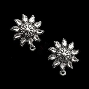 TOPs0016- 3 PAIRS PACK OF GERMAN SILVER | OXIDIZED FLORAL MOTIF SILVER SINGLE LOOP STUD TOP FOR EARRING MAKING