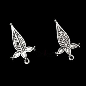 TOPs0017- 3 PAIRS PACK OF GERMAN SILVER | OXIDIZED LEAF MOTIF SILVER SINGLE LOOP STUD TOP FOR EARRING MAKING