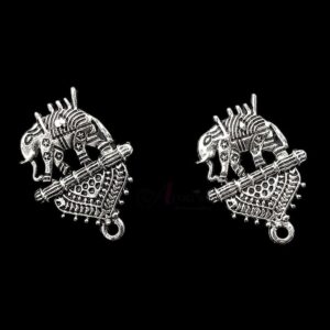 TOPs0019- 5 PAIRS PACK OF GERMAN SILVER | OXIDIZED ELEPHANT MOTIF SILVER SINGLE LOOP STUD TOP FOR EARRING MAKING