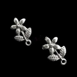 TOPs0021- 5 PAIRS PACK OF GERMAN SILVER | OXIDIZED FLORAL MOTIF SILVER SINGLE LOOP STUD TOP FOR EARRING MAKING
