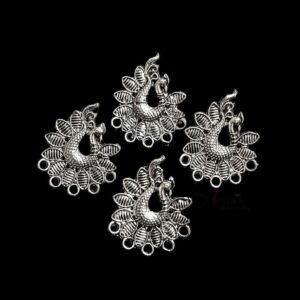 TOPs0026- 3 PAIRS PACK OF GERMAN SILVER | OXIDIZED BIRD MOTIF SILVER FIVE LOOP STUD TOP FOR EARRING MAKING