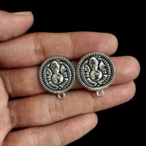 TOPs0027- 3 PAIRS PACK OF GERMAN SILVER | OXIDIZED GANESH MOTIF ROUND SILVER SINGLE LOOP STUD TOP FOR EARRING MAKING
