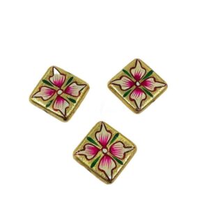 ARTMETAL0002- ARNAS 2 PCS PACK OF GOLD PLATED BRUSHED HAND PAINTED ART METAL SQUARE BEADS