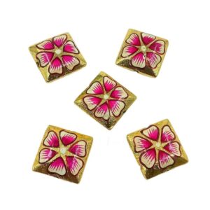 ARTMETAL0003- ARNAS 2 PCS PACK OF GOLD PLATED BRUSHED HAND PAINTED ART METAL SQUARE BEADS