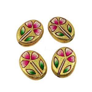 ARTMETAL0005- ARNAS 2 PCS PACK OF GOLD PLATED BRUSHED HAND PAINTED ART METAL OVAL BEADS