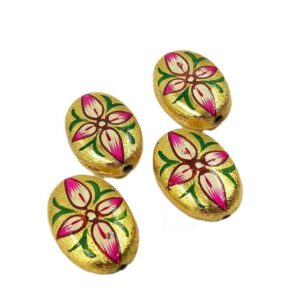 ARTMETAL0006- ARNAS 2 PCS PACK OF GOLD PLATED BRUSHED HAND PAINTED ART METAL OVAL BEADS