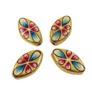 ARTMETAL0007- ARNAS 2 PCS PACK OF GOLD PLATED BRUSHED HAND PAINTED ART METAL OVAL BEADS