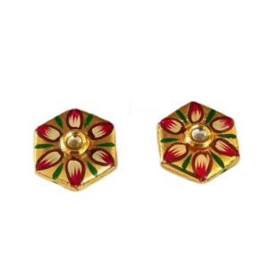 ARTMETAL0008- ARNAS 2 PCS PACK OF GOLD PLATED BRUSHED HAND PAINTED ART METAL HEXAGON BEADS