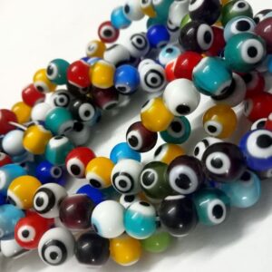 EVILEYEBEAD02- ARNAS 1 STRAND 8MM MULTICOLOR EVIL EYE BEADS FOR JEWELLERY | BRACELETE | RAKHI MAKING