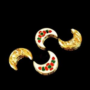 KUNDAN0038- ARNAS 2 PCS PACK OF MEENAKARI MOON MOTIF DESIGNER SMALL KUNDAN BEADS
