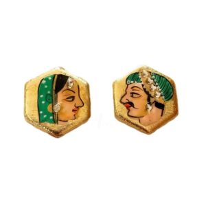 KUNDAN0065- ARNAS 1 PAIR PACK OF GOLD PLATED BRUSHED HAND PAINTED KING & QUEEN ART METAL BEADS