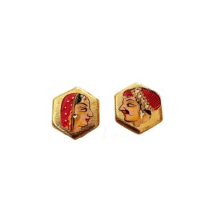 KUNDAN0067- ARNAS 1 PAIR PACK OF GOLD PLATED BRUSHED HAND PAINTED KING & QUEEN ART METAL BEADS