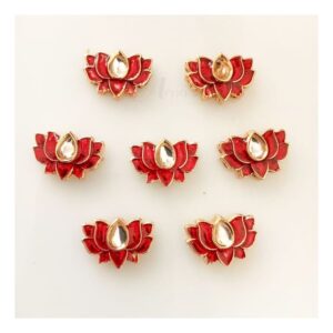ECHARMS0093- ARNAS 4 PCS PACK OF RED LOTUS MOTIF KUNDAN BEADS FOR JEWELLERY | BRACELETE | RAKHI MAKING
