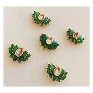 ECHARMS0094- ARNAS 4 PCS PACK OF GREEN LOTUS MOTIF KUNDAN BEADS FOR JEWELLERY | BRACELETE | RAKHI MAKING